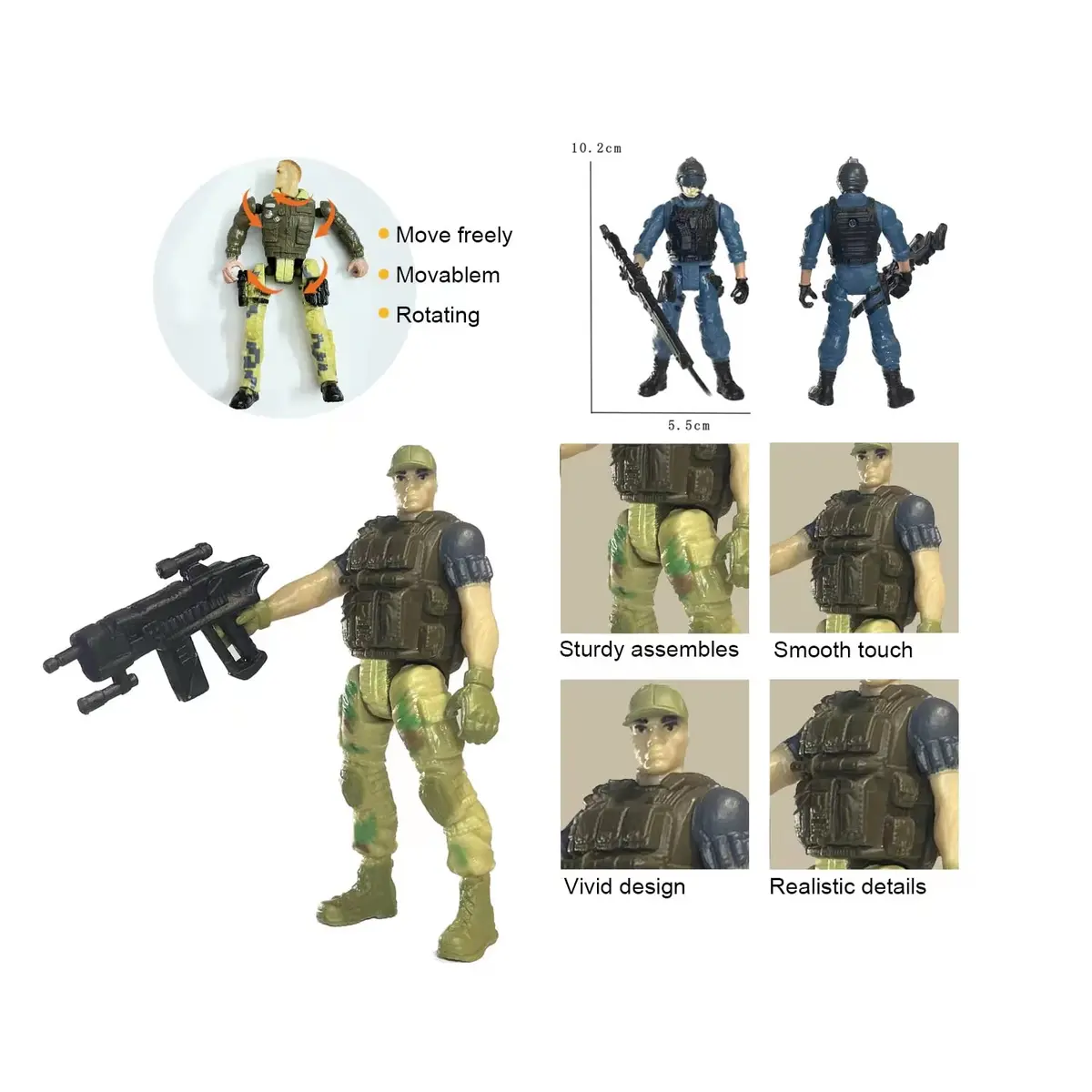 MQSTARSRISE Army Men Action Figures, 6 Pcs Soldiers Toy Set | Realistic Military Playset for Kids - view 7