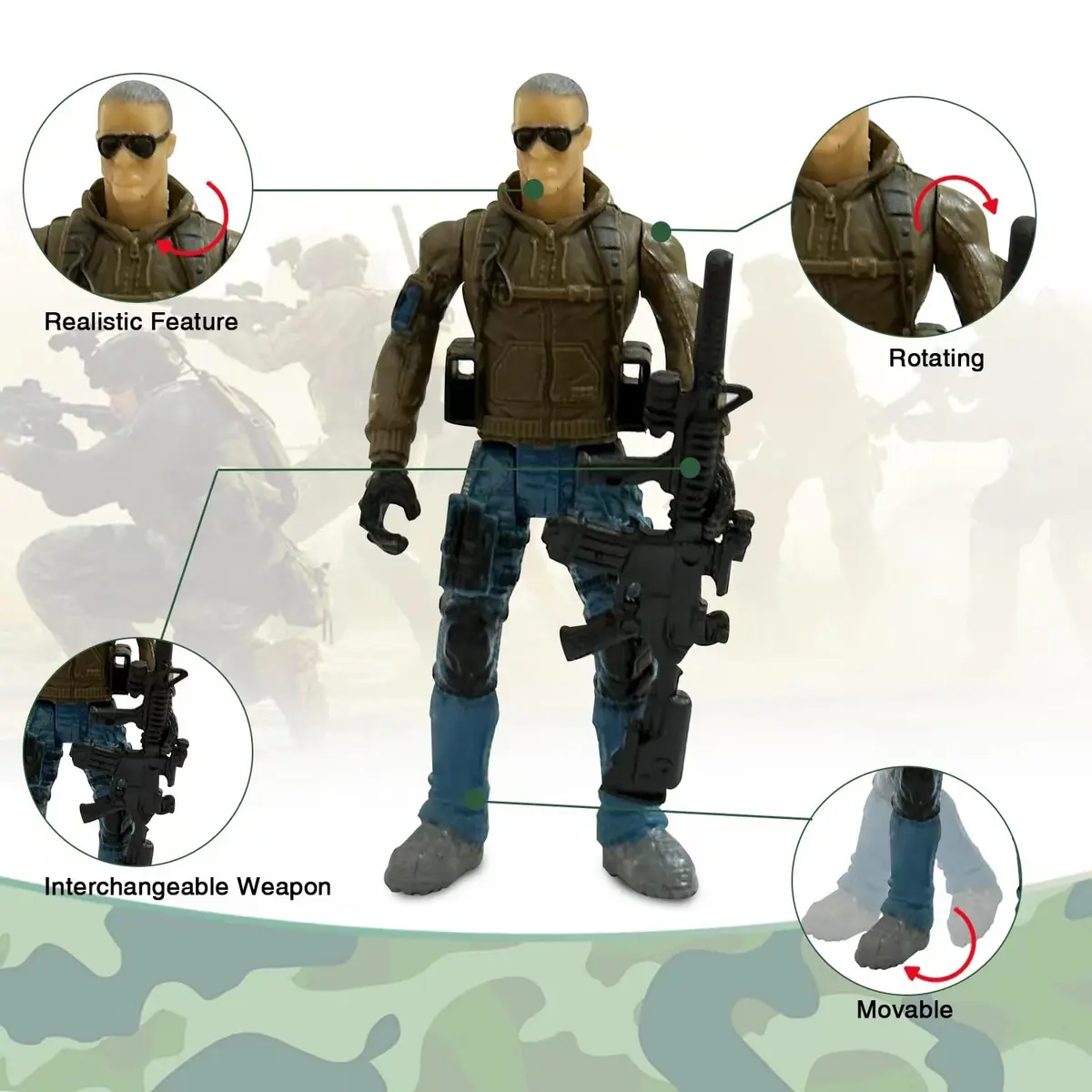 MQSTARSRISE Army Men Action Figures, 6 Pcs Soldiers Toy Set | Realistic Military Playset for Kids - view 2