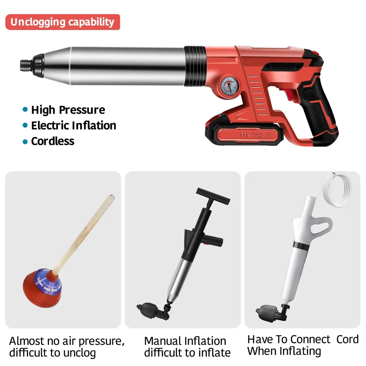 TTILL Electric Toilet Plunger 2 Batteries | High Pressure Drain Clog Remover (70-120 chars) - view 5