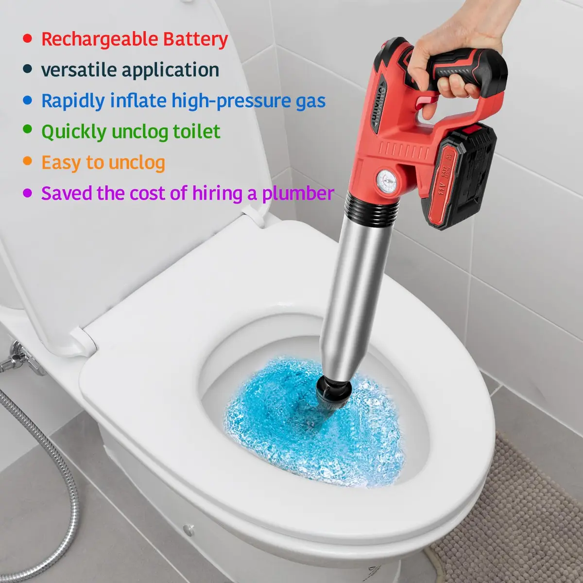 TTILL Electric Toilet Plunger 2 Batteries | High Pressure Drain Clog Remover (70-120 chars) - view 2