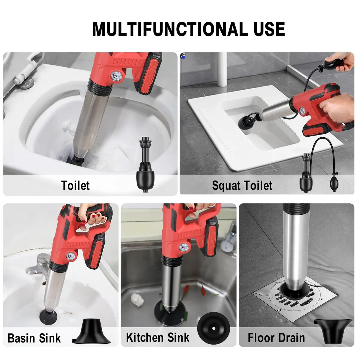 TTILL Electric Toilet Plunger 2 Batteries | High Pressure Drain Clog Remover (70-120 chars) - view 3