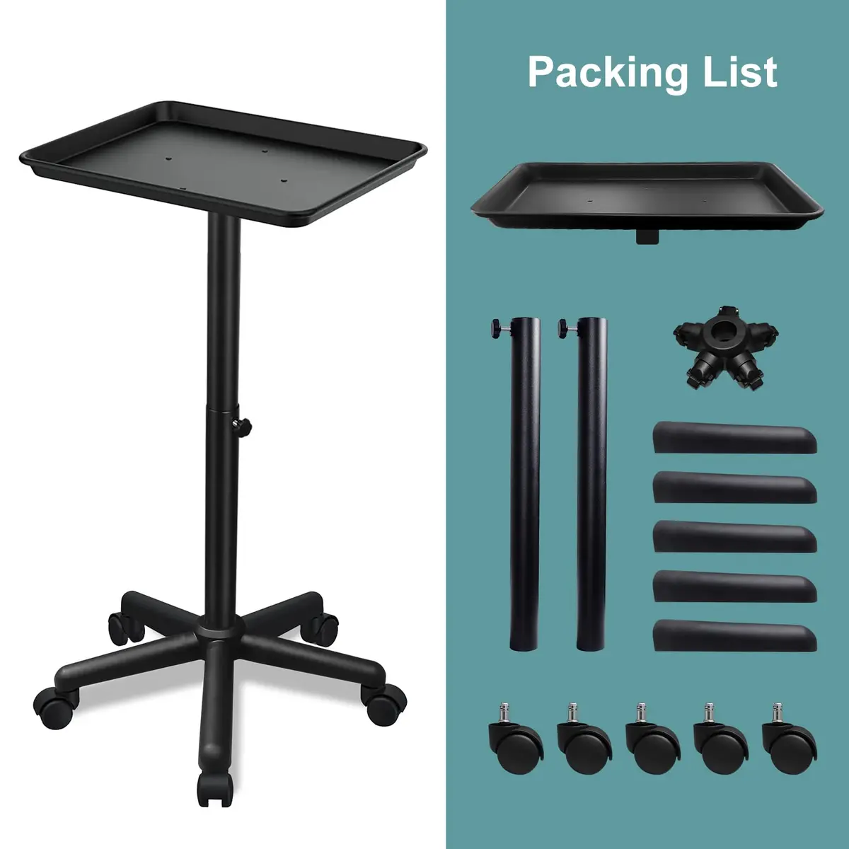 Findabetter Salon Rolling Tray Adjustable Height with Wheels, 18"x13"x42" | Aluminum Construction - view 7