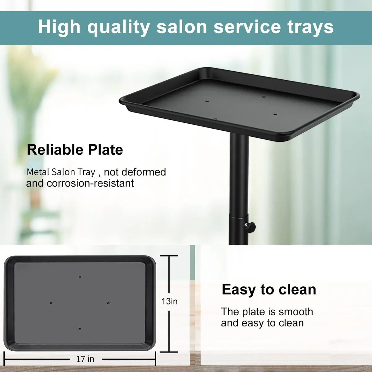 Findabetter Salon Rolling Tray Adjustable Height with Wheels, 18"x13"x42" | Aluminum Construction - view 2