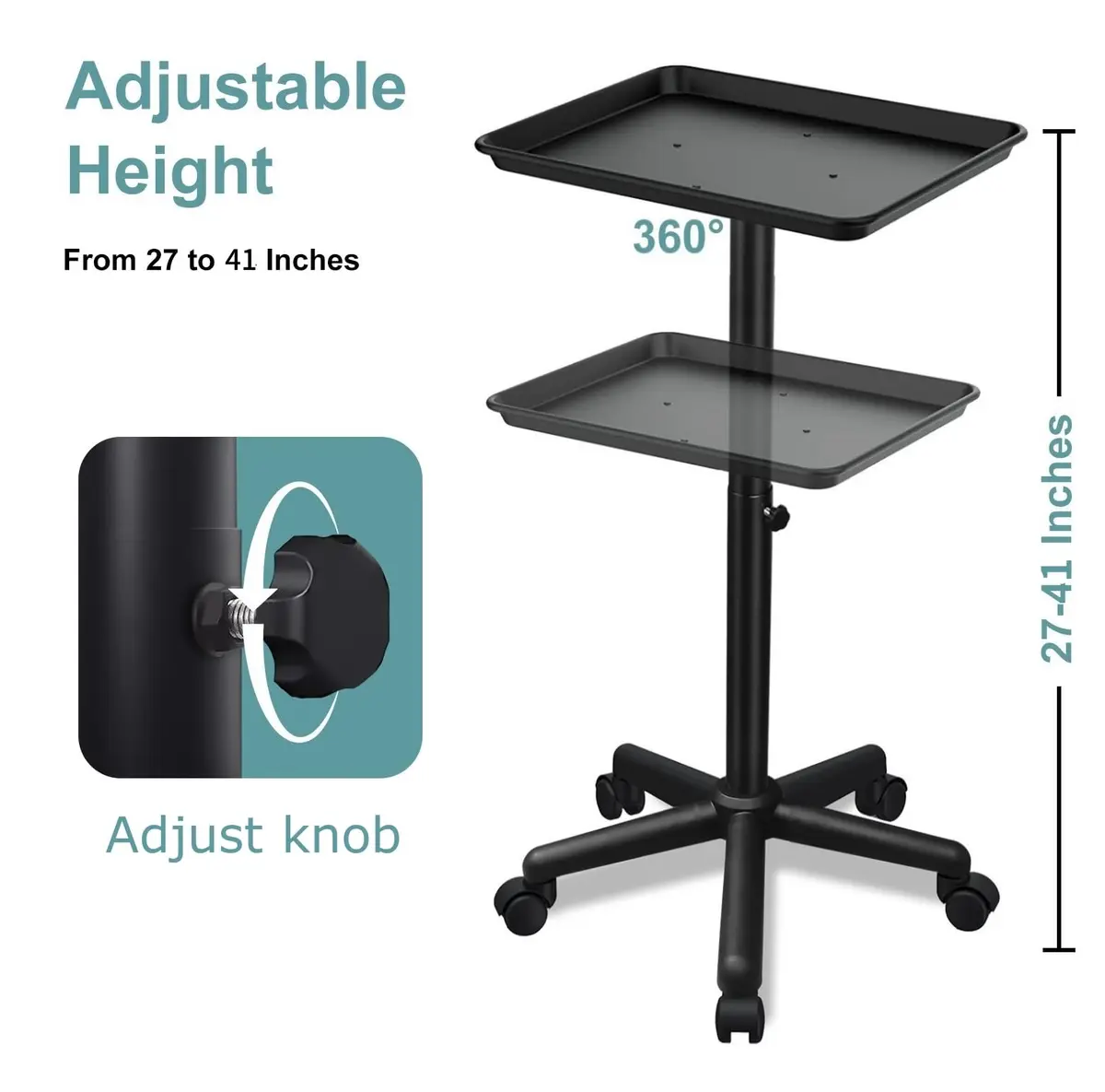 Findabetter Salon Rolling Tray Adjustable Height with Wheels, 18"x13"x42" | Aluminum Construction - view 3