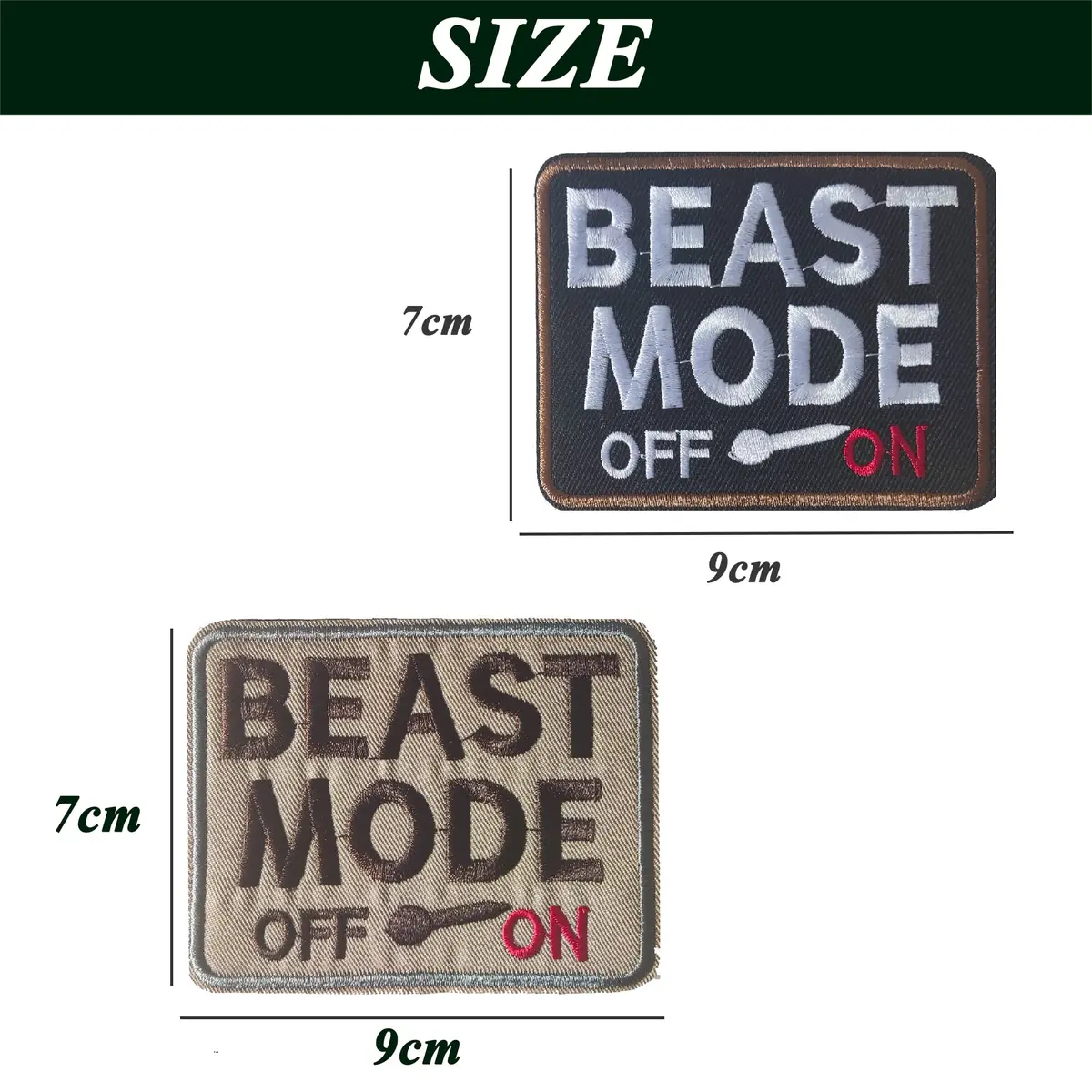 TXSN Beast Mode On Patches 2 Pieces | Hook & Loop Embroidery Badge 8.1 cm (3.2") x 5.1 cm (2") - view 2