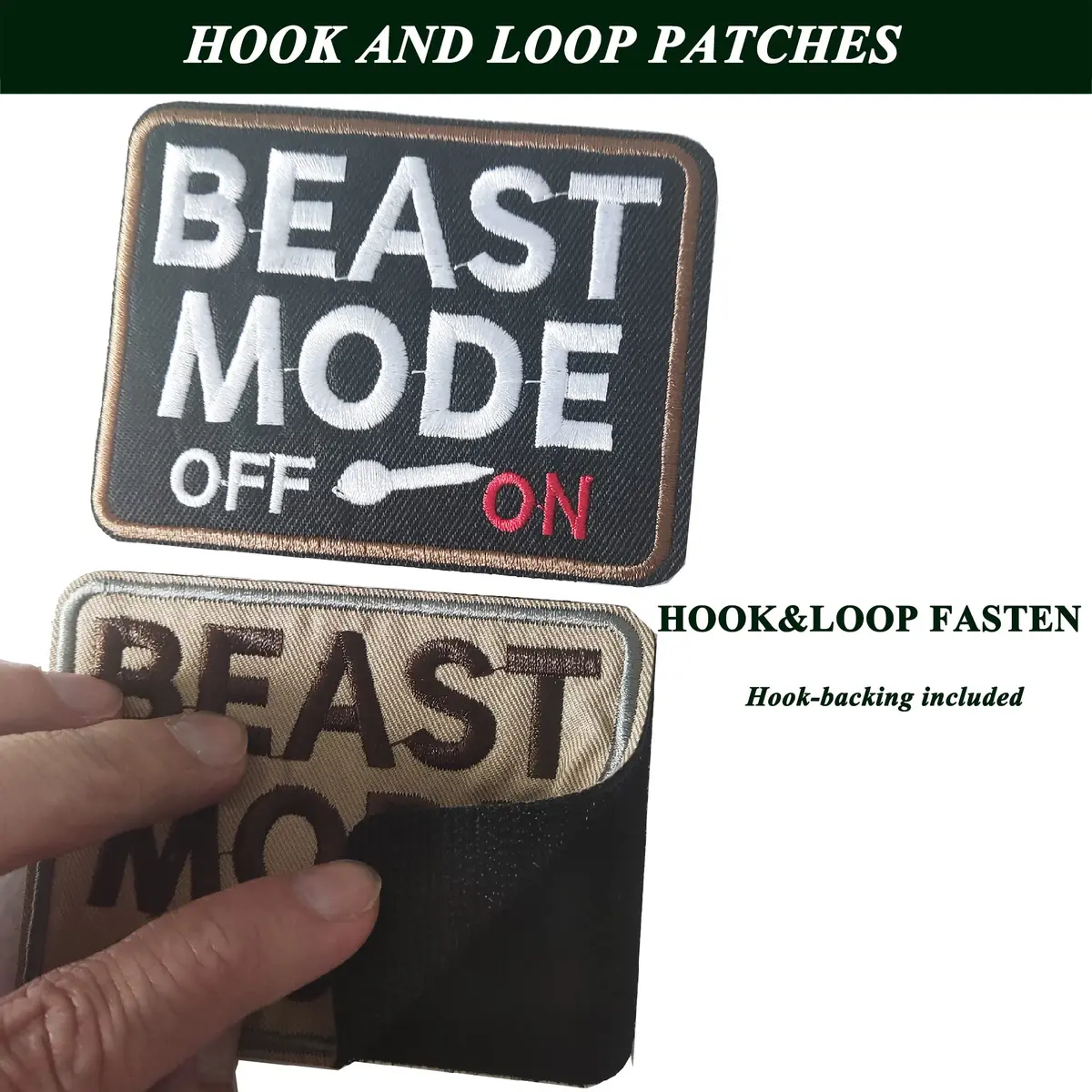TXSN Beast Mode On Patches 2 Pieces | Hook & Loop Embroidery Badge 8.1 cm (3.2") x 5.1 cm (2") - view 3