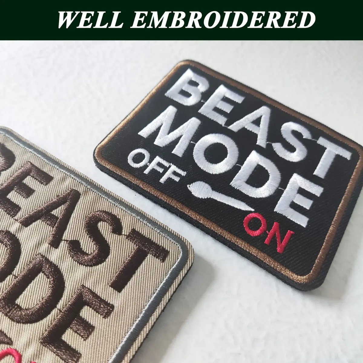 TXSN Beast Mode On Patches 2 Pieces | Hook & Loop Embroidery Badge 8.1 cm (3.2") x 5.1 cm (2") - view 4