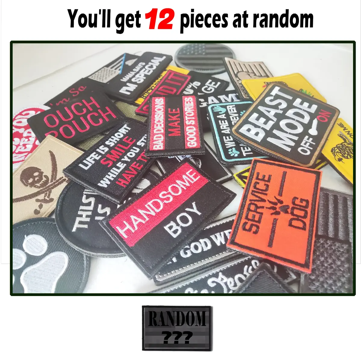 TXSN 12PCS Random Tactical Morale Patches Set 5cm x 7.5cm (2" x 3") | Full Embroidery Loop & Hook Fasten for Bags & Vests - view 5