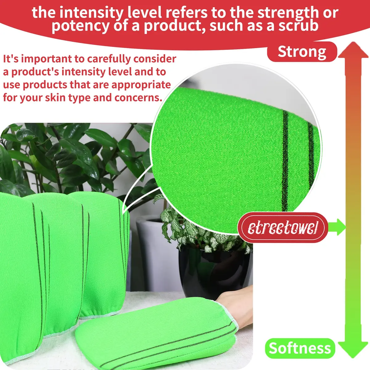 etreetowel Korean Exfoliating Bath Mitts (4 Pcs) | Premium Viscose Rayon Body Scrub Gloves - view 2