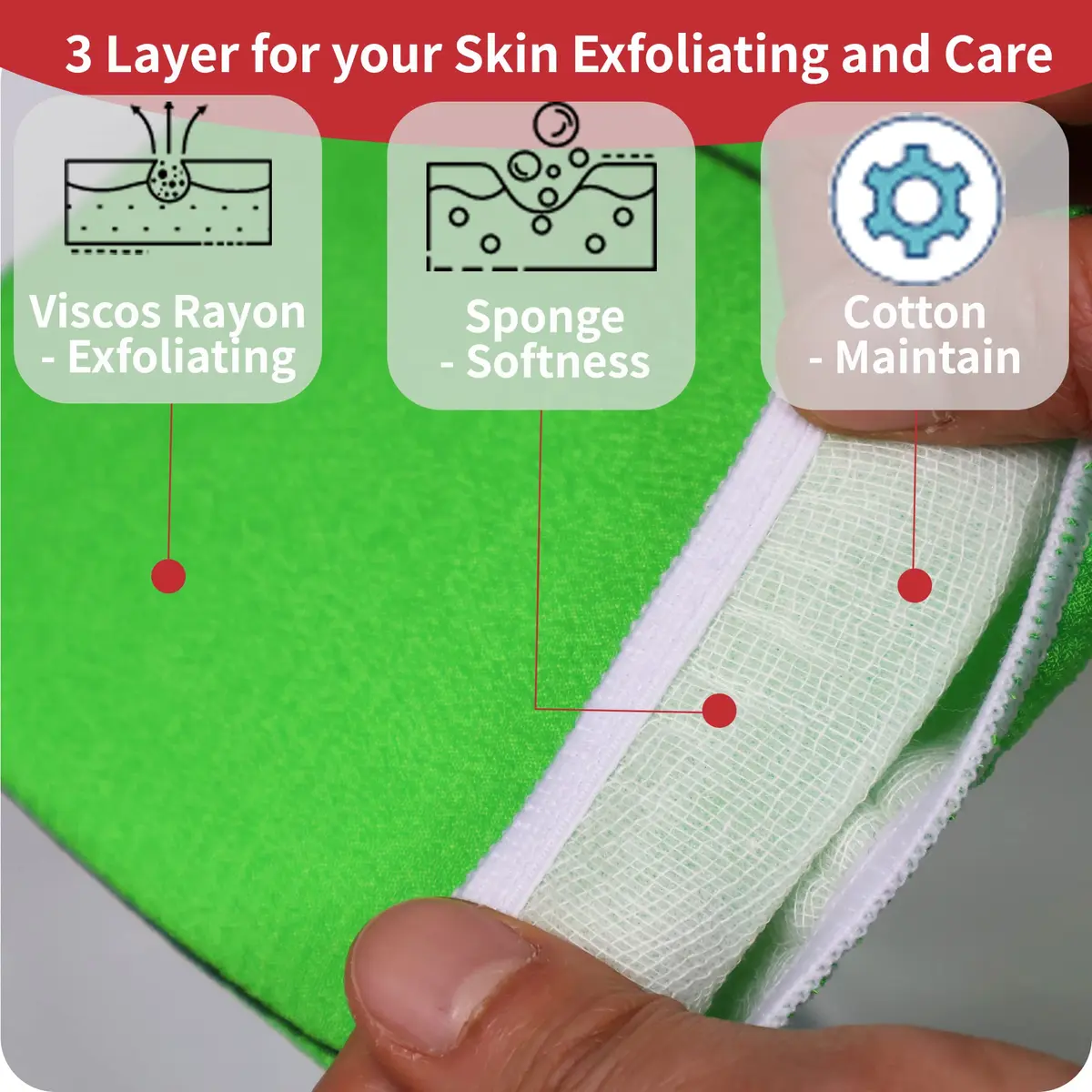 etreetowel Korean Exfoliating Bath Mitts (4 Pcs) | Premium Viscose Rayon Body Scrub Gloves - view 3