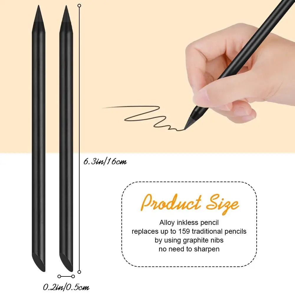 AUAUY Metal Infinity Pencil 2-Pack | Smooth Writing, Replaceable Nib, Eco-Friendly Design - view 6