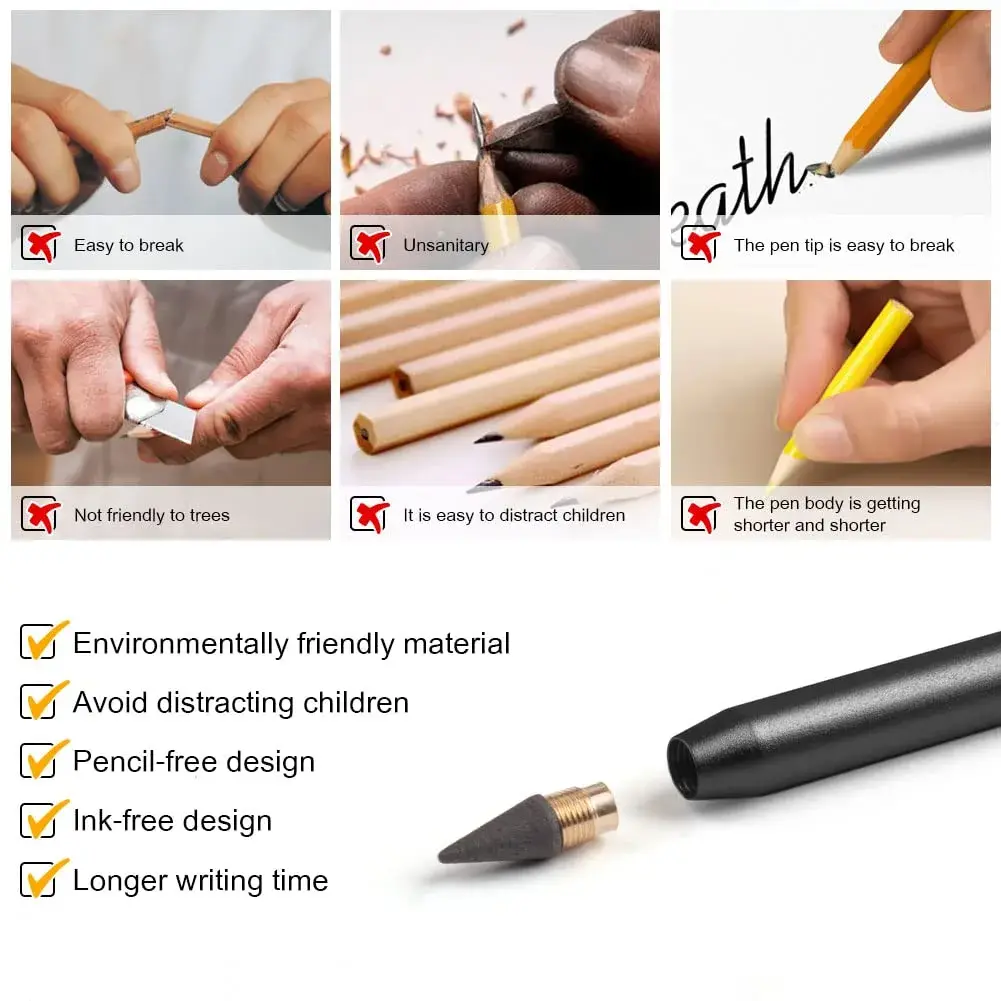 AUAUY Metal Infinity Pencil 2-Pack | Smooth Writing, Replaceable Nib, Eco-Friendly Design - view 3