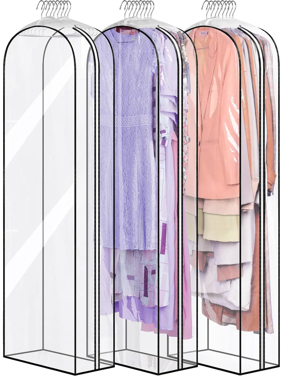 MISSLO Clear Gusseted Garment Bags for Hanging Clothes 152cm (60") x 56cm (22") x 25cm (10") | 3-Pack Closet Storage Covers - main product image