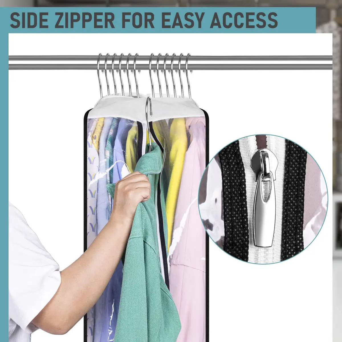 MISSLO Clear Gusseted Garment Bags for Hanging Clothes 152cm (60") x 56cm (22") x 25cm (10") | 3-Pack Closet Storage Covers - view 4