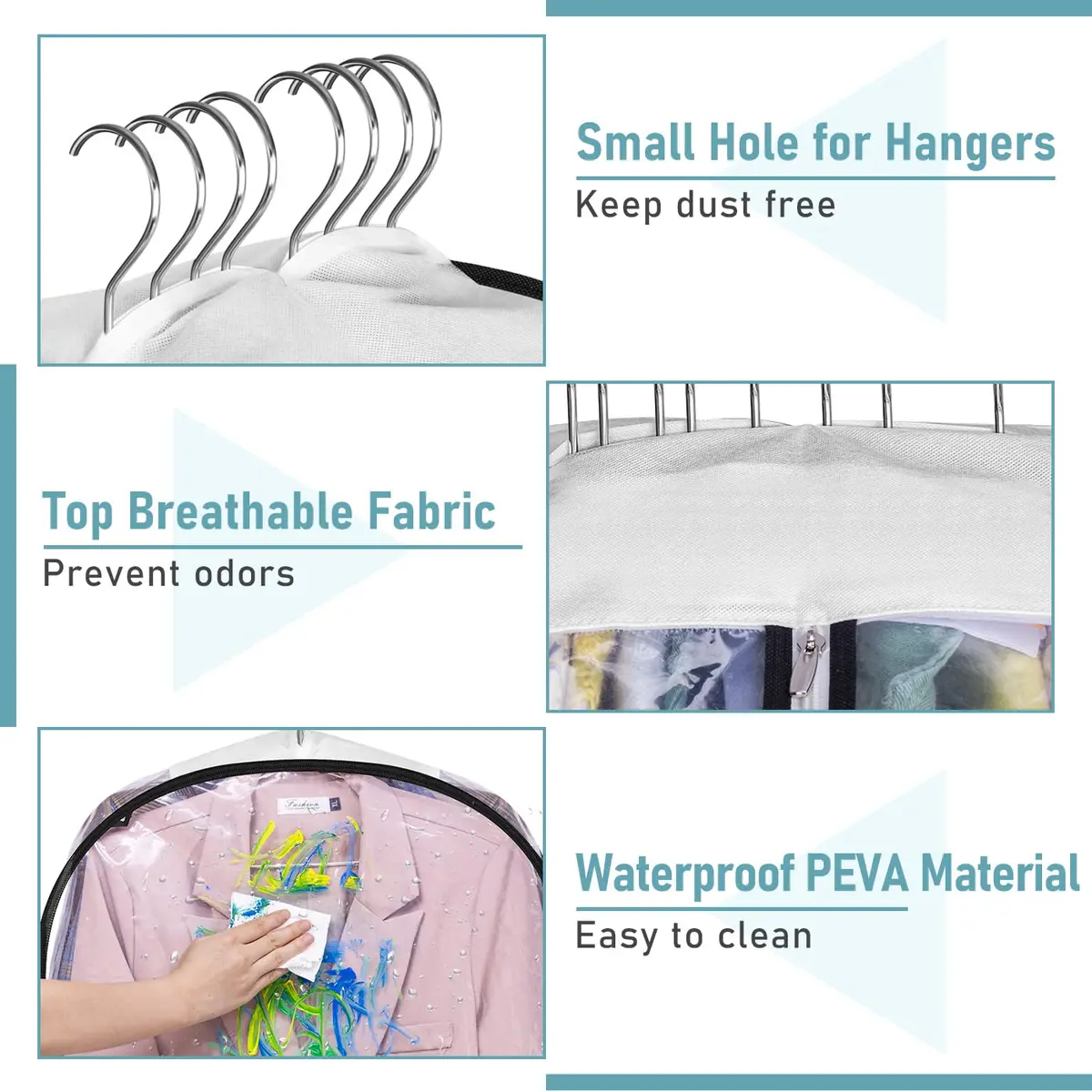 MISSLO Gusseted Clear Garment Bags for Hanging Clothes 50" (127cm) x 22" (56cm) x 10" (25cm) — 3 Pack | Protects Suits, Gowns, Dresses from Dust & Moisture - view 6