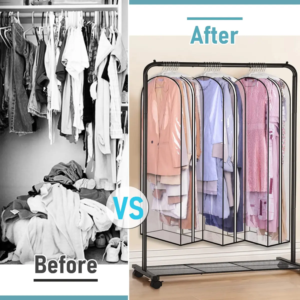 MISSLO Gusseted Clear Garment Bags for Hanging Clothes 50" (127cm) x 22" (56cm) x 10" (25cm) — 3 Pack | Protects Suits, Gowns, Dresses from Dust & Moisture - view 7
