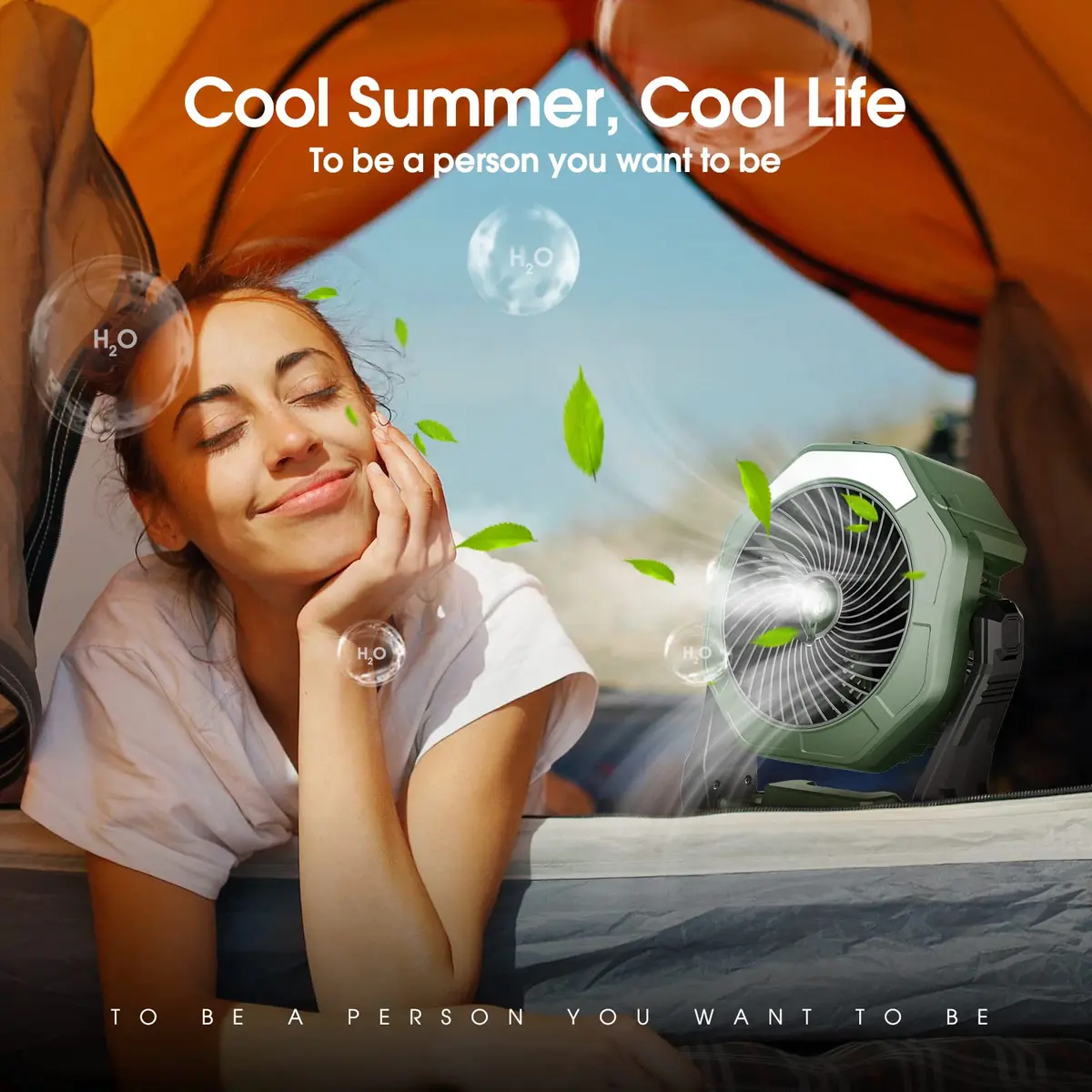 Ausic Portable Misting Fan with LED Lantern, 250mL Tank, 8-35Hrs Battery, Green | Cools Patios & Campsites - view 6