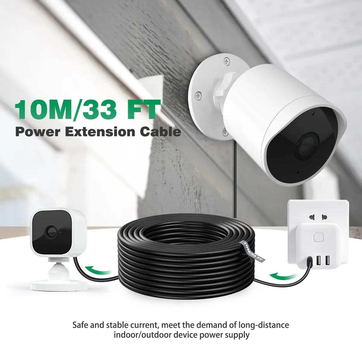 ASKUBSKU Black USB A to Micro-USB Power Extension Cable 10m (33ft) | For Blink Mini, Wyze Cam V3, Yi Home Cam - view 2