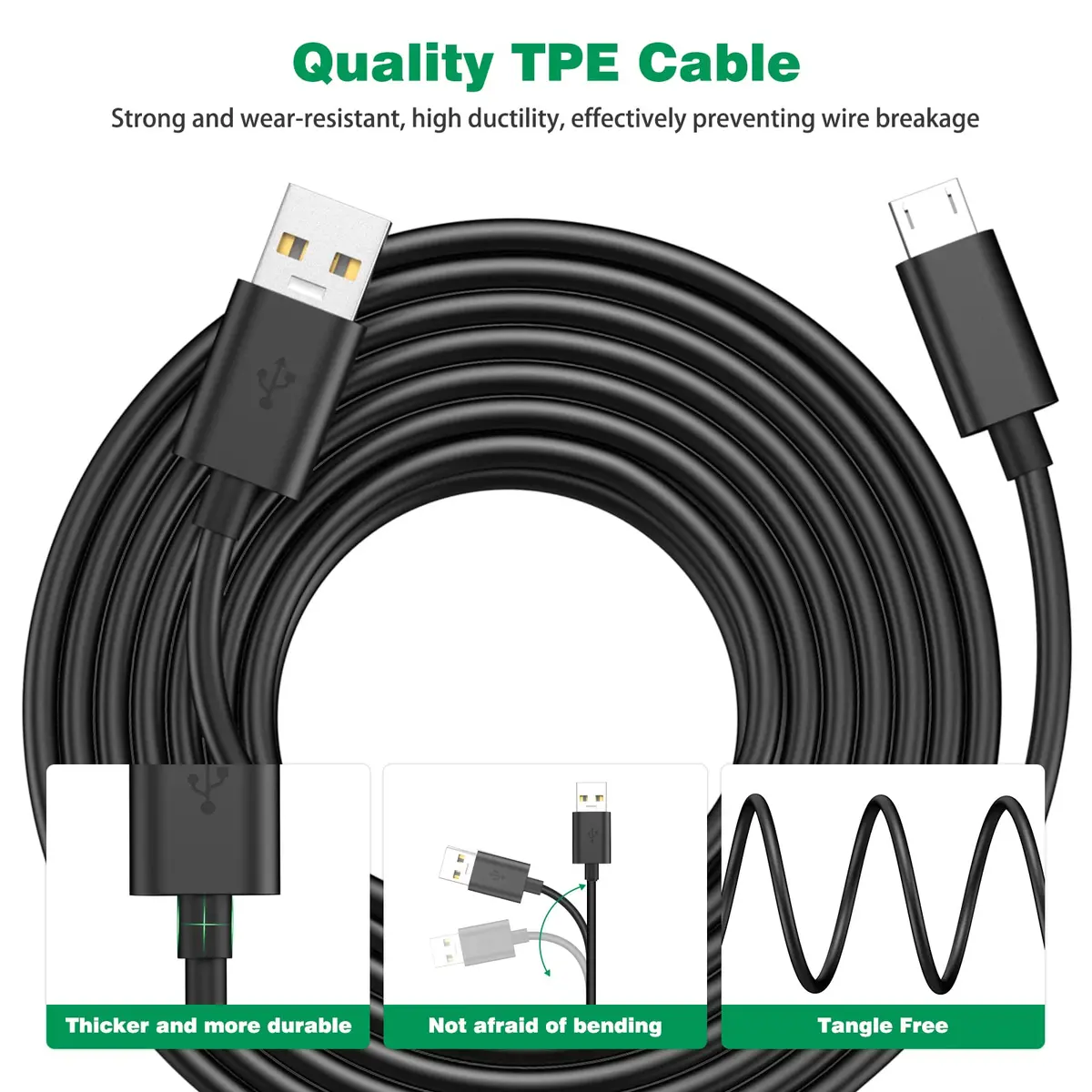 ASKUBSKU Black USB A to Micro-USB Power Extension Cable 10m (33ft) | For Blink Mini, Wyze Cam V3, Yi Home Cam - view 3