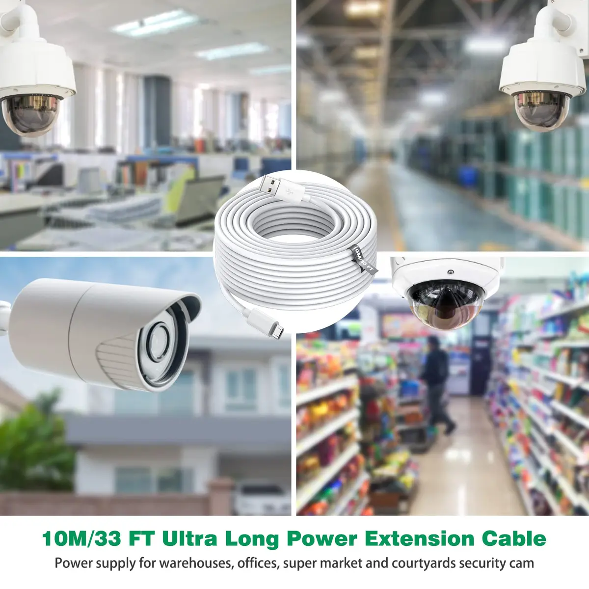 ASKUBSKU 10m (33ft) White Micro USB Power Extension Cable | For Home Security Cameras - view 7
