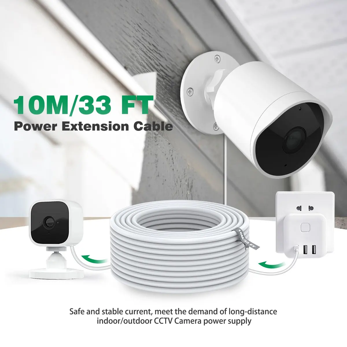 ASKUBSKU 10m (33ft) White Micro USB Power Extension Cable | For Home Security Cameras - view 2