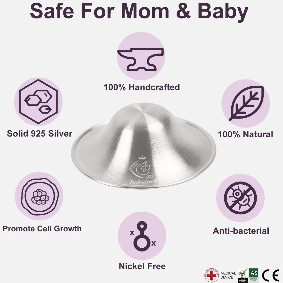 Boboduck 925 Silver Nipple Shields for Nursing Newborn - Large Size | Protects & Heals Sore Nipples - view 4