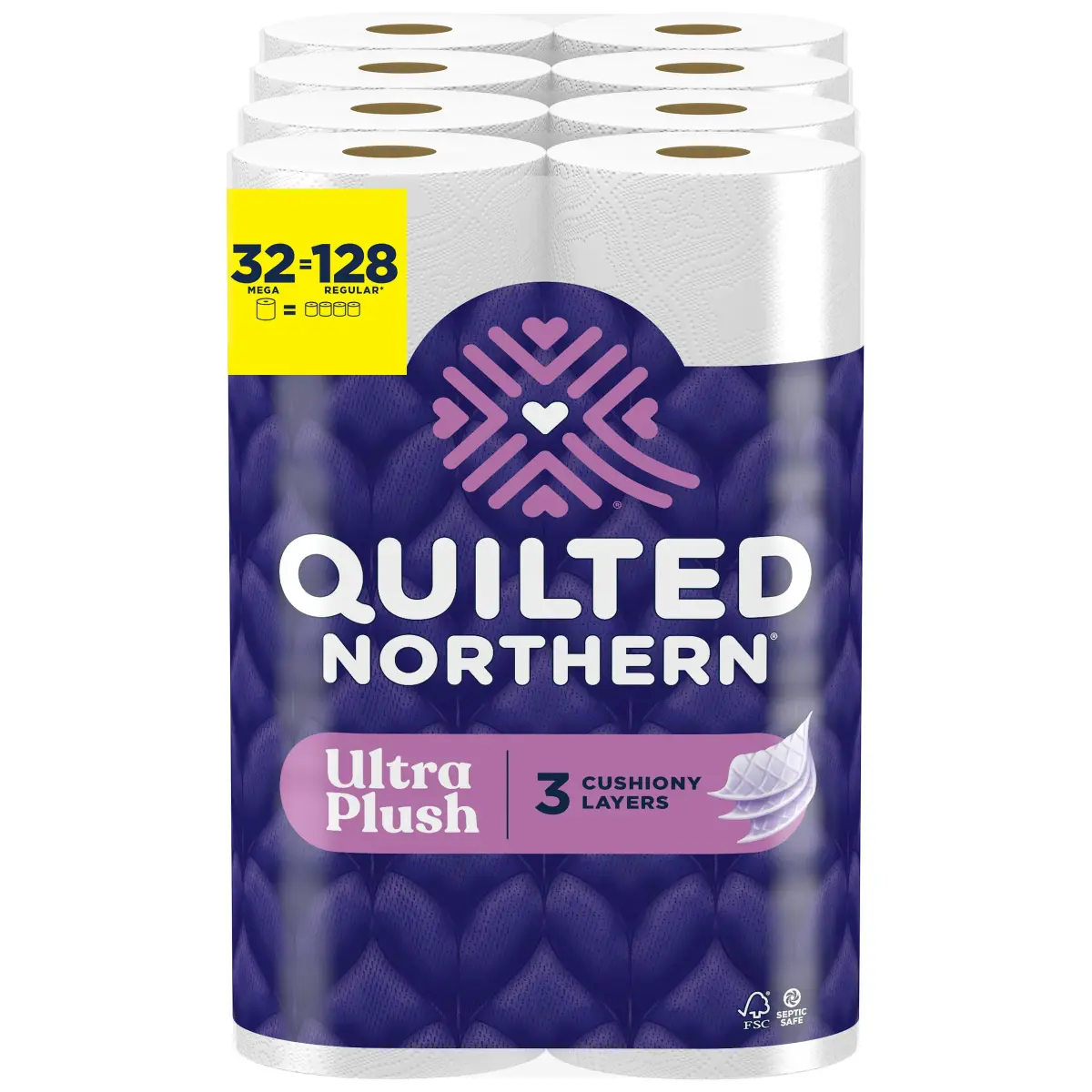 Quilted Northern Ultra Plush Toilet Paper, 8 Super Mega Rolls (3024 Sheets Total) | 3-Ply Softness, Lint-Free, USA Imported - main product image
