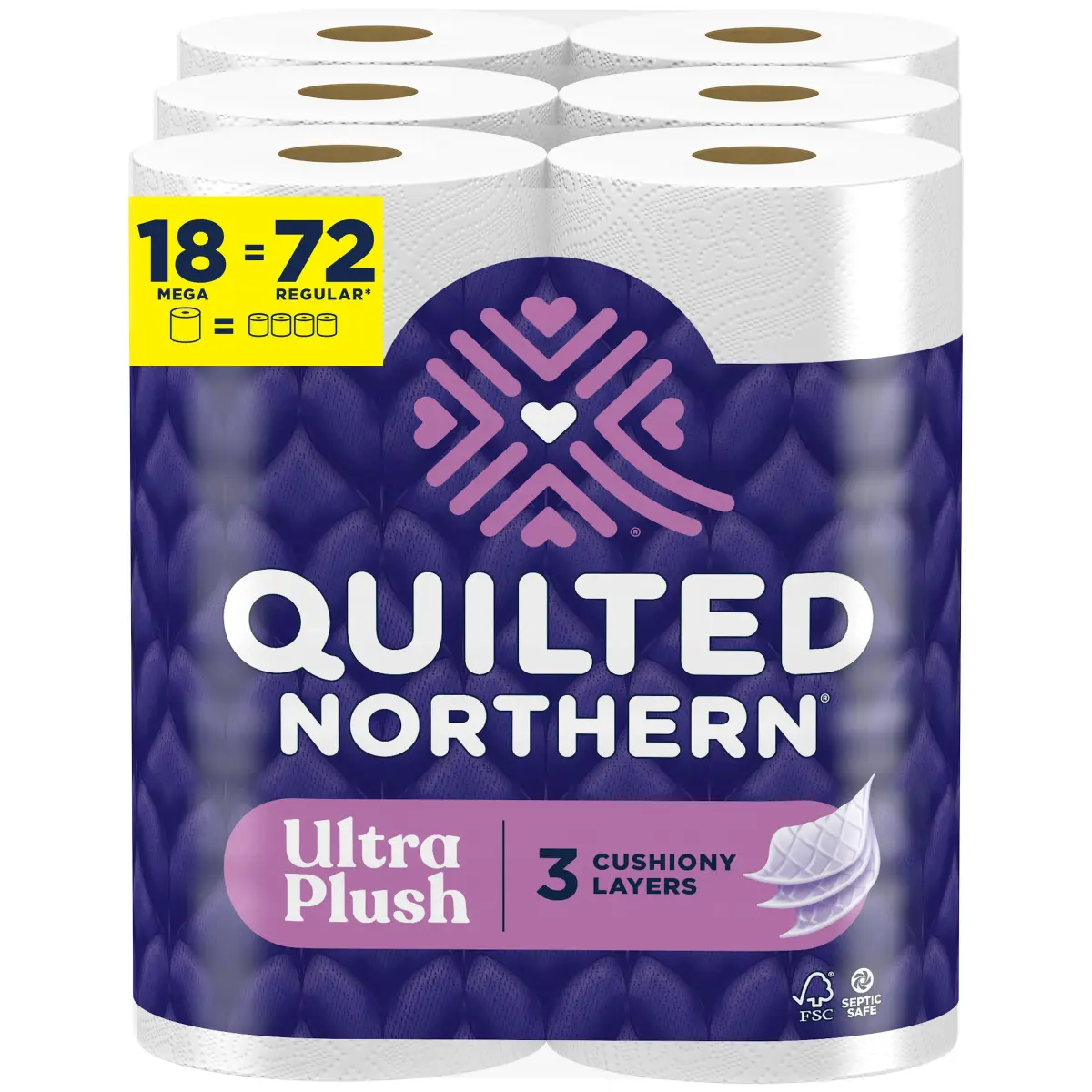 Quilted Northern Ultra Plush Toilet Paper, 18 Mega Rolls (4590 Sheets Total) | 3X Thicker, 3-Ply Soft Toilet Tissue - main product image