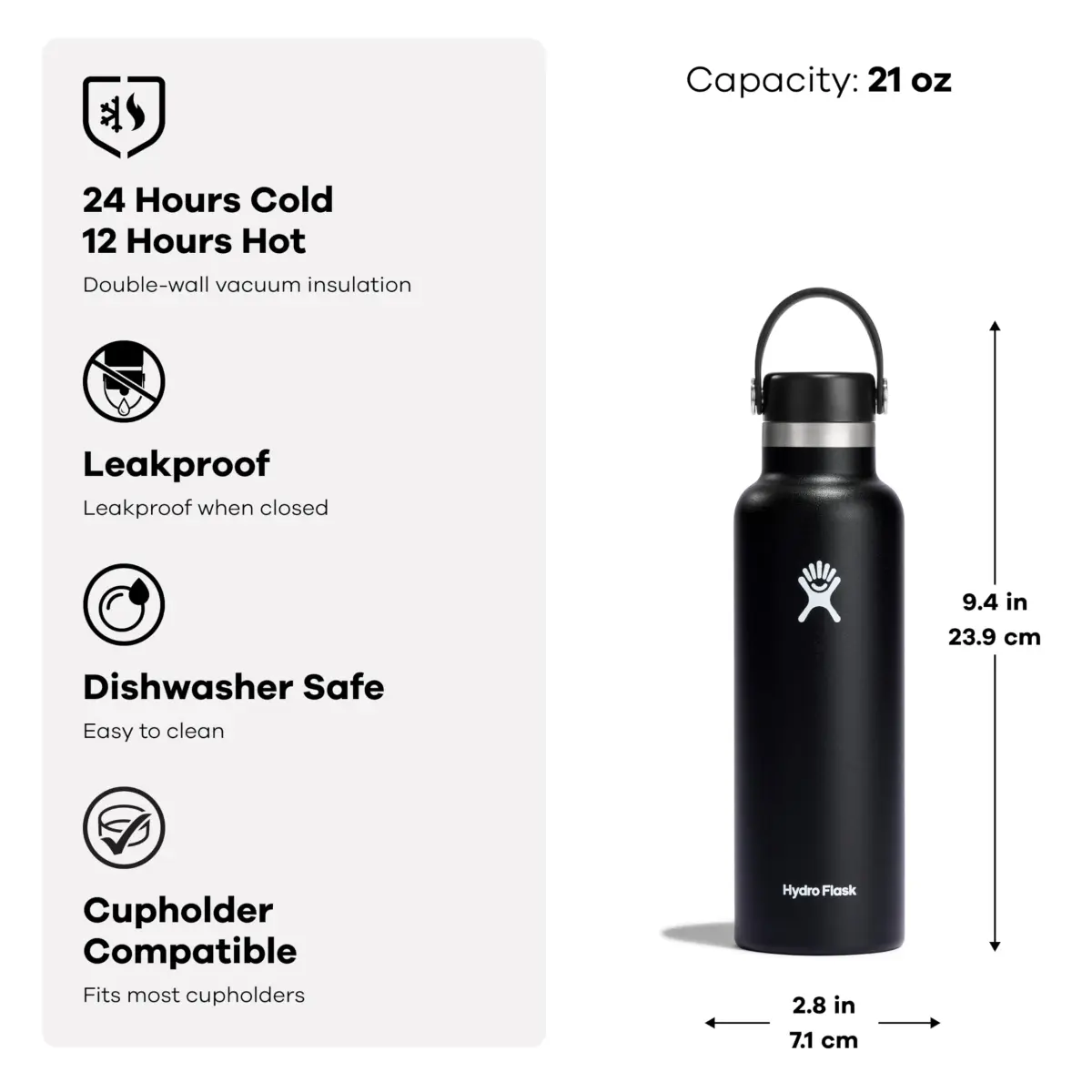 Hydro Flask Standard Mouth Water Bottle 621ml (21 Oz) | Insulated Stainless Steel, Agave Green - view 6
