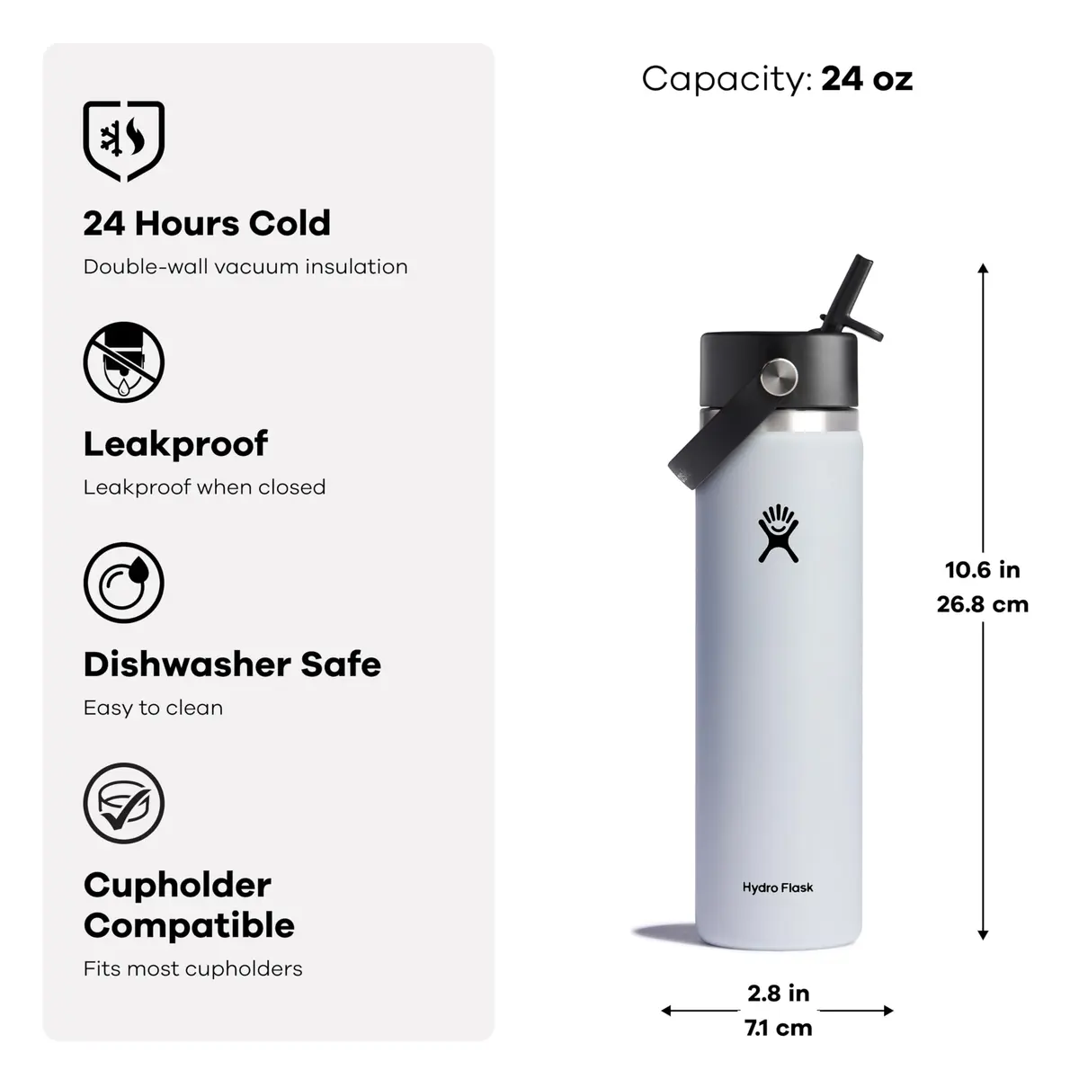 Hydro Flask Wide Flex Straw Cap Water Bottle 710ml (24 Oz) | Insulated Stainless Steel for 24 Hours Cold - view 3
