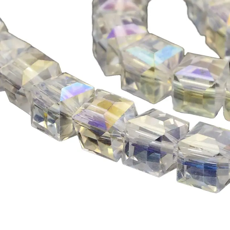 Craftdady 100Pcs Faceted Glass Cube Beads 6x6x6mm AB Color Transparent | Geometric Square Crystal for Jewelry & Crafts - main product image