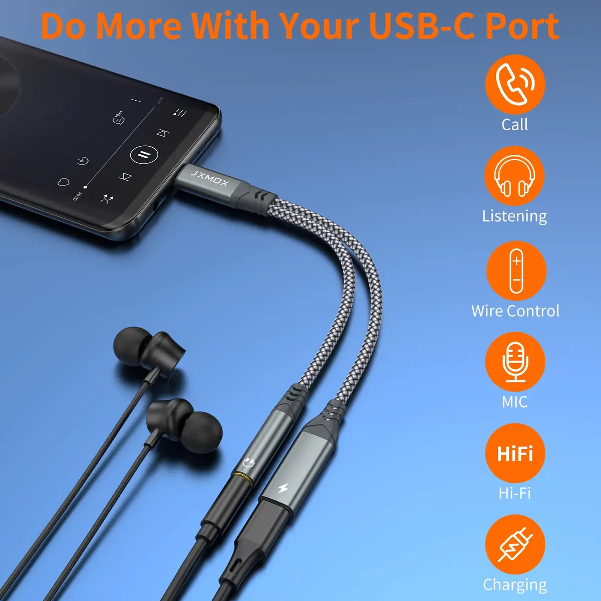 JXMOX USB C to 3.5mm Headphone and Charger Adapter, 2-Pack | 2-in-1 Type C to Aux Jack with PD 60W Fast Charging - view 3