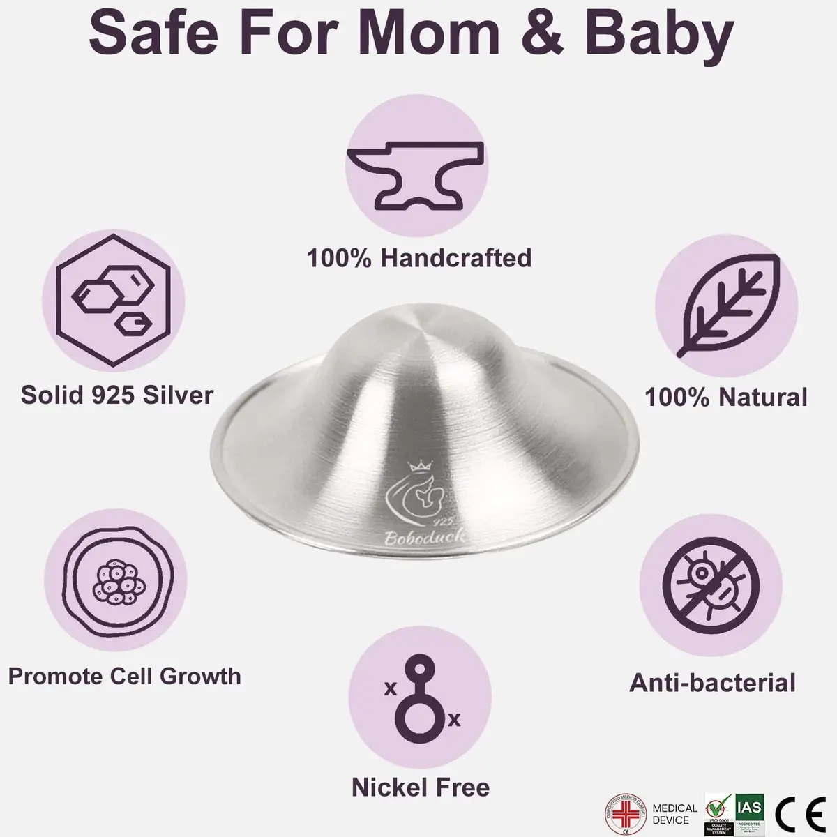 Boboduck Silver Nursing Cups X-L Size | Authentic Protection for Breastfeeding Mothers - view 5