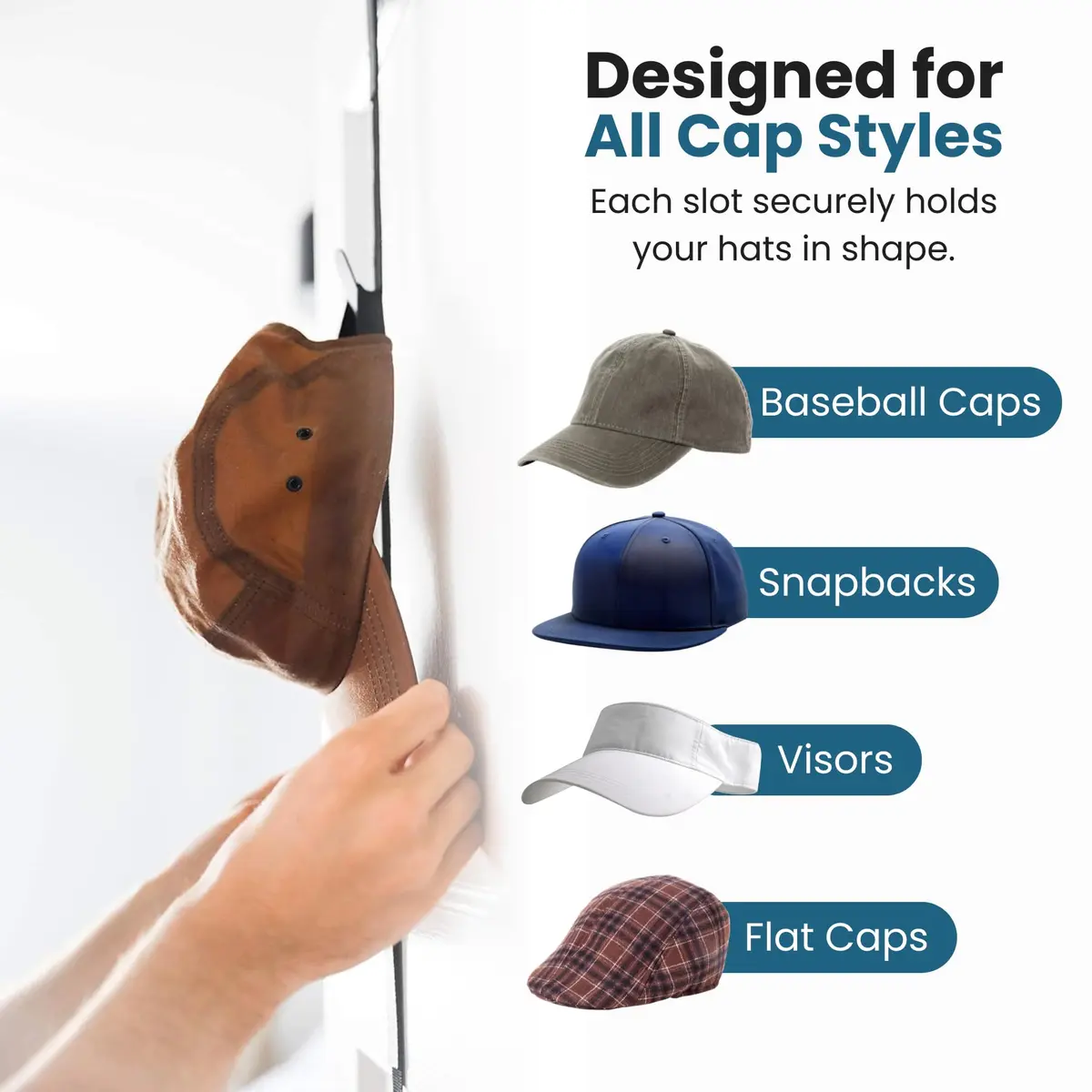Jokari Over-the-Door Hat Rack Organizer 4 Pack | Holds 32+ Hats | Black - view 6
