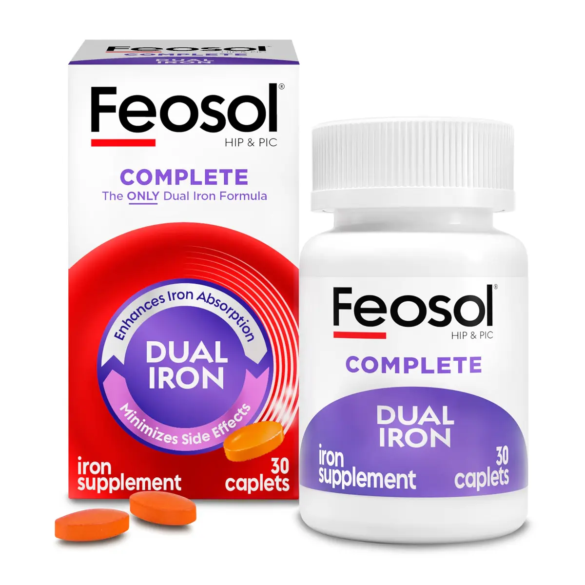 Feosol Complete Iron Supplement Caplets 30 Count | High Absorption, Gentle on System, Supports Energy & Immunity - main product image
