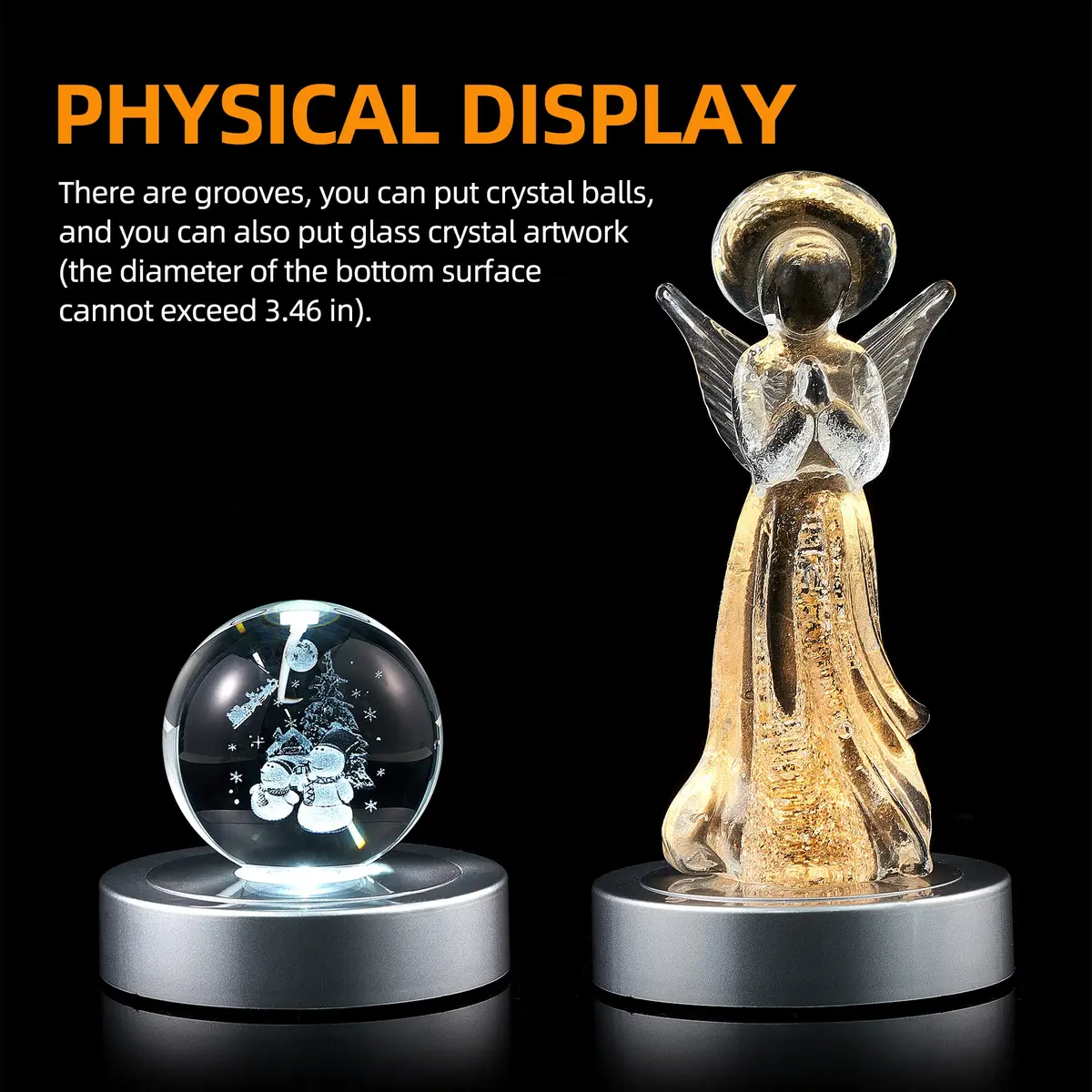 EUSTUMA Rotating LED Display Base with 8 Modes & USB/Battery Power, 11.4 cm (4.5 in) Diameter | Crystal Display Stand for Artwork - view 6
