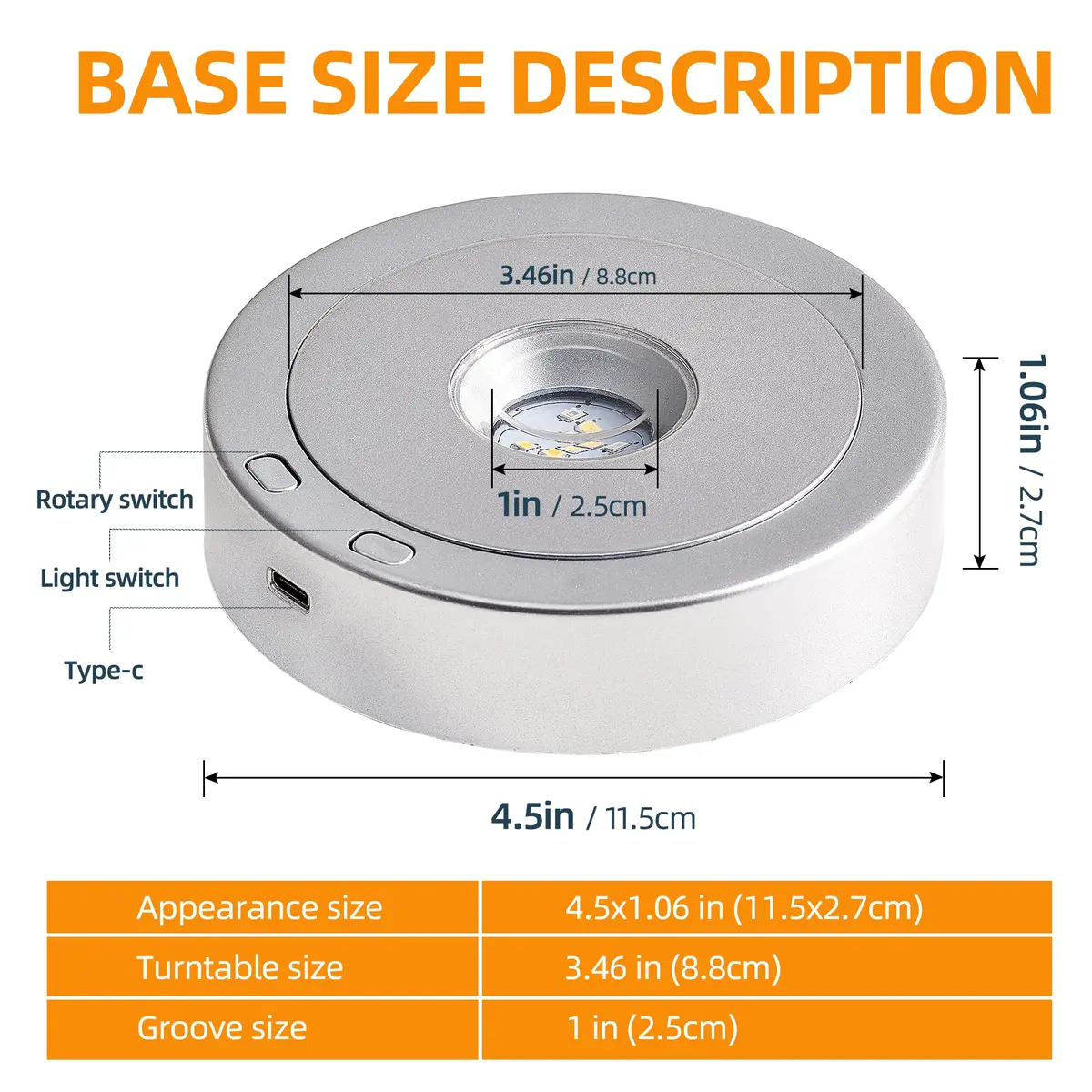 EUSTUMA Rotating LED Display Base with 8 Modes & USB/Battery Power, 11.4 cm (4.5 in) Diameter | Crystal Display Stand for Artwork - view 2