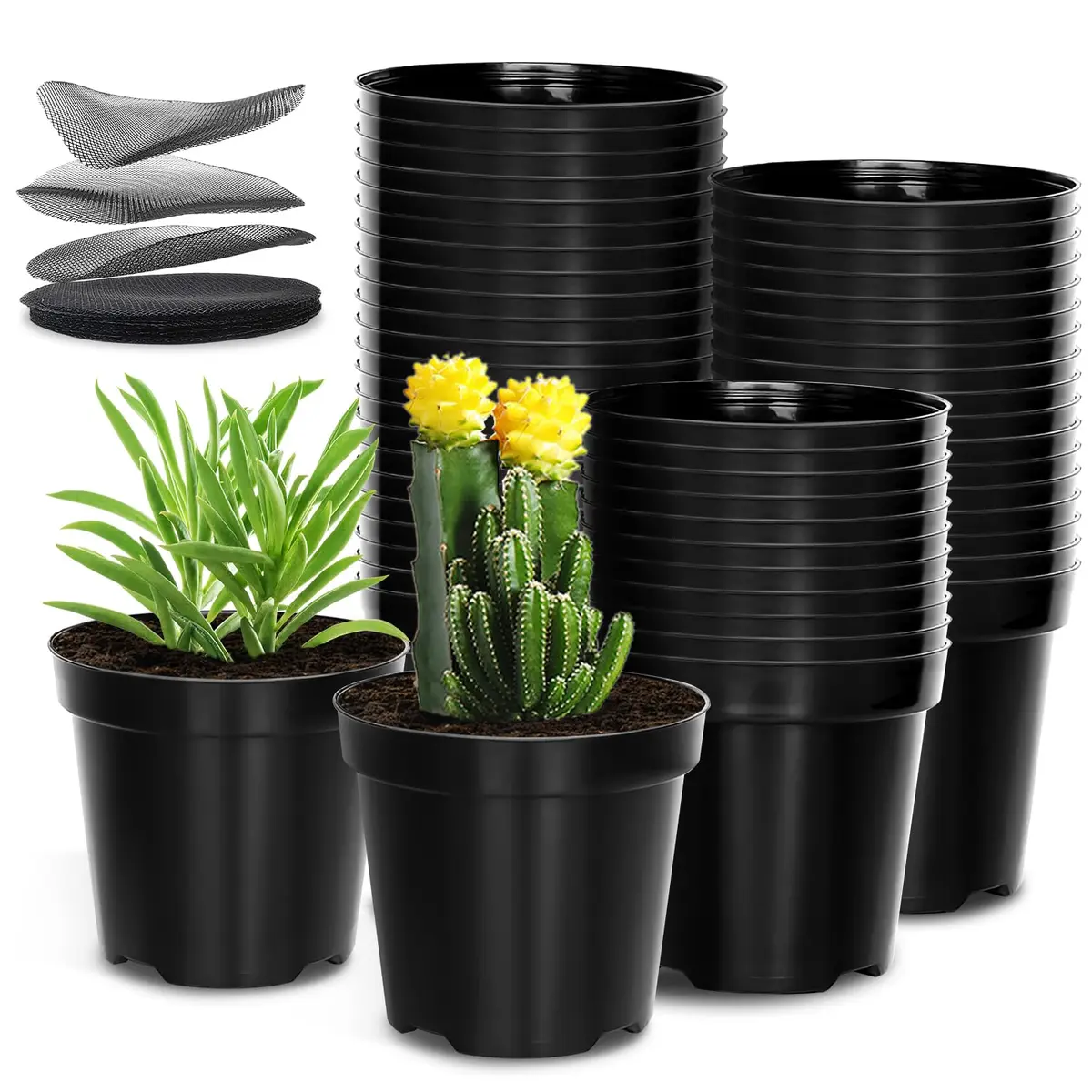 RooTrimmer 40 Pack 4 Inch Nursery Pots with Mesh Pad | Sturdy Plastic Flower Planters for Indoor & Outdoor Use - main product image