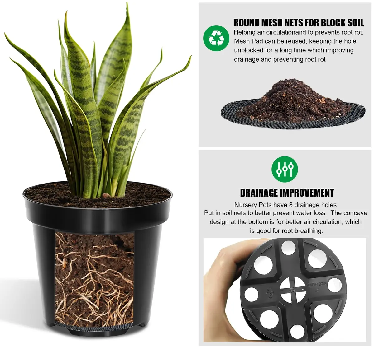 RooTrimmer 40 Pack 4 Inch Nursery Pots with Mesh Pad | Sturdy Plastic Flower Planters for Indoor & Outdoor Use - view 3