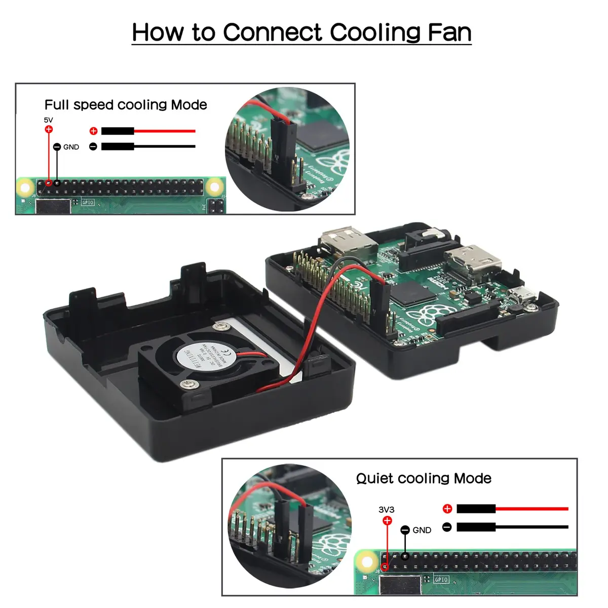eleUniverse ABS Case with Cooling Fan for Raspberry Pi 3 Model A+ | Durable, lightweight ABS case with 4 fans, easy access ports, 72x62x23mm - view 2