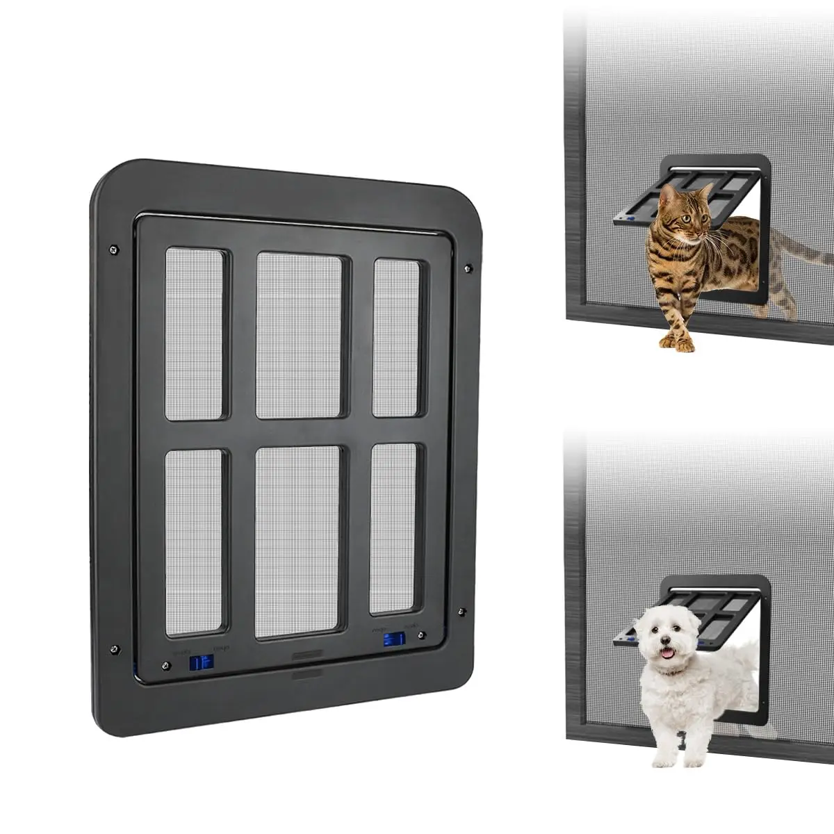 NAMSAN Black Pet Door for Sliding Doors 25.7cm (10.2in) x 31.9cm (12.6in) | Magnetic Closure Screen Door for Cats and Small Dogs - main product image