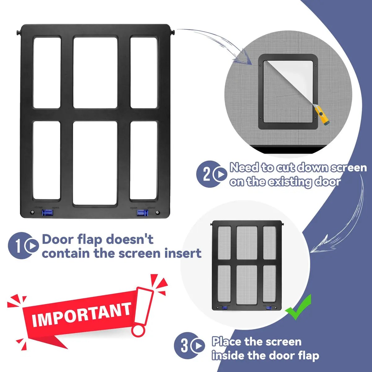 NAMSAN Black Pet Door for Sliding Doors 25.7cm (10.2in) x 31.9cm (12.6in) | Magnetic Closure Screen Door for Cats and Small Dogs - view 4