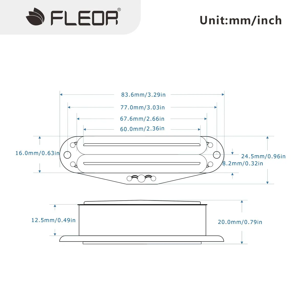 FLEOR Hot Dual Rail Humbucker Single-Coil-Sized Guitar Humbucker Pickup 12-13K | Low Noise, Easy Install, White - view 2