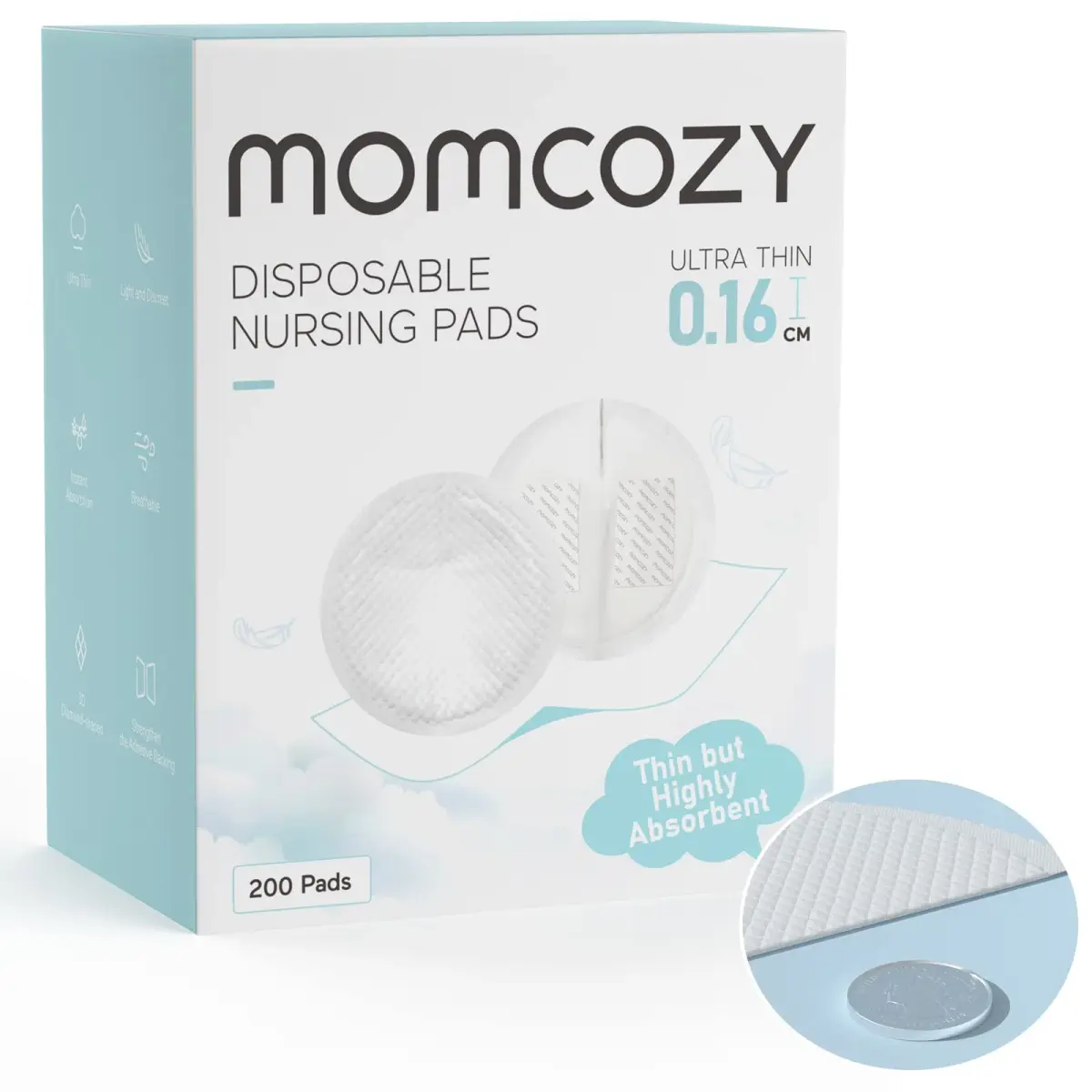 Momcozy Ultra-Thin Disposable Nursing Pads 200 Count | Absorbent & Leak-Proof for New Mothers - main product image