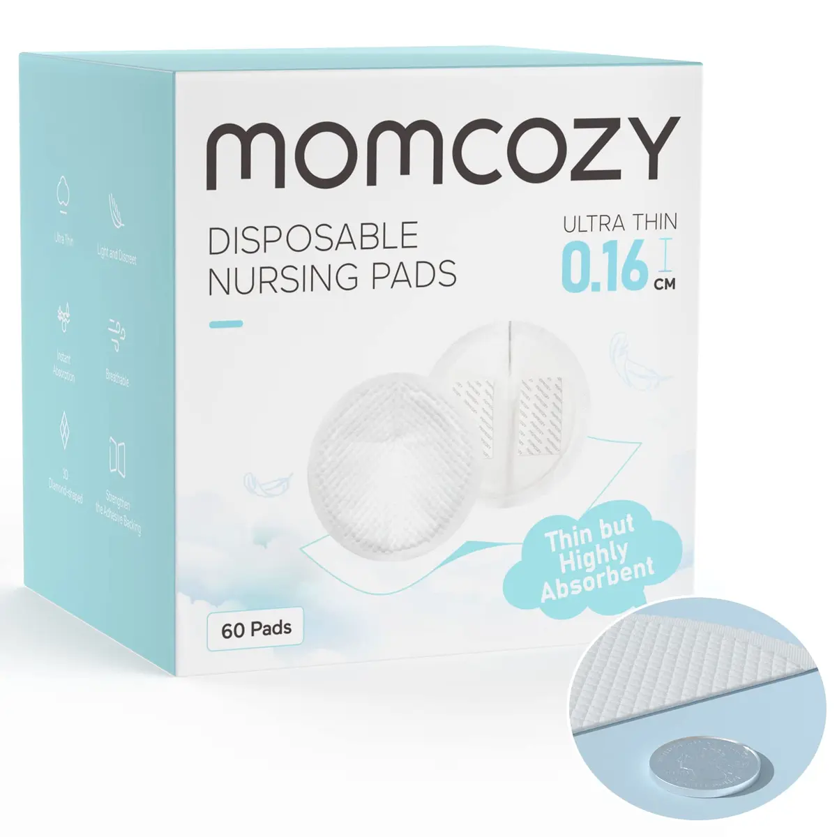 Momcozy Ultra-Thin Disposable Nursing Pads 60 Count | Ultra-Absorbent No-Leak - main product image