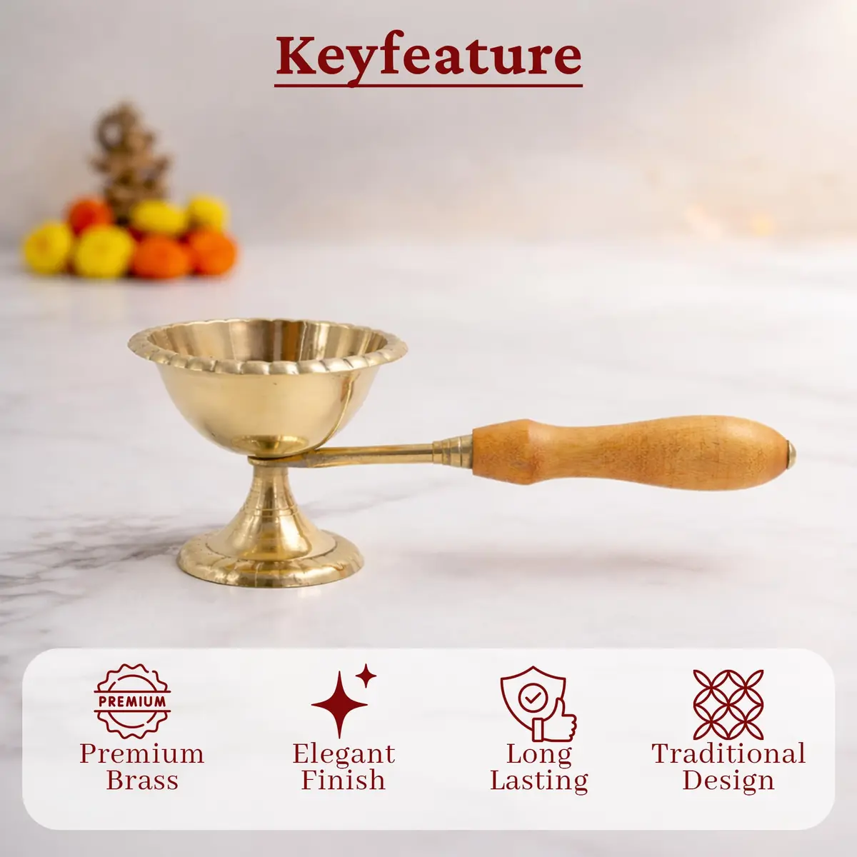 Spillbox Brass Kapoor | Karpoor Diya Deepam Burner for Dhoop Puja | 14.1 cm | Golden - view 5