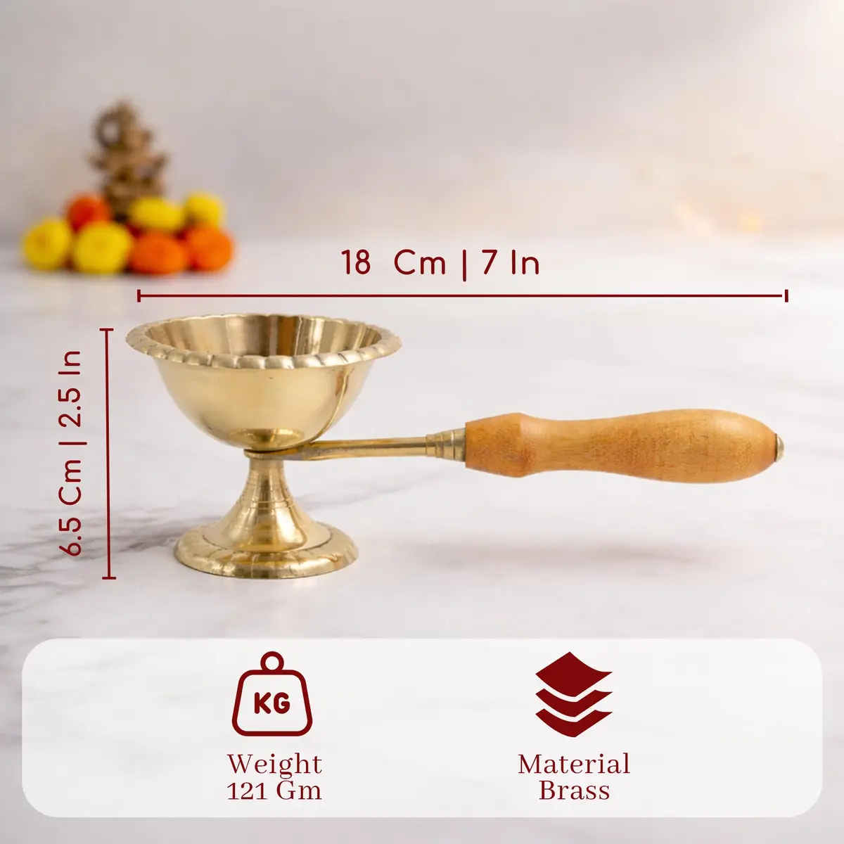 Spillbox Brass Kapoor | Karpoor Diya Deepam Burner for Dhoop Puja | 14.1 cm | Golden - view 6
