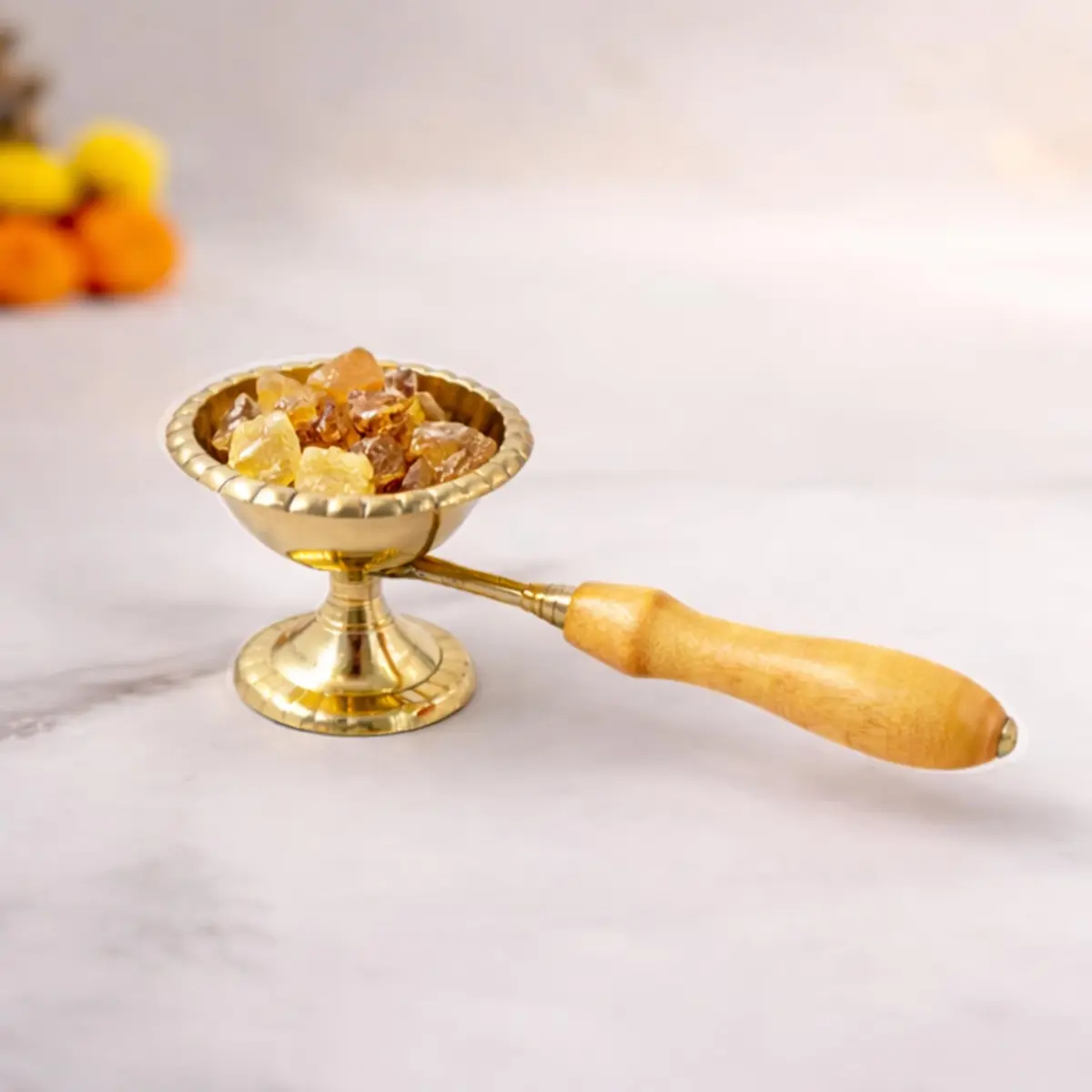 Spillbox Brass Kapoor | Karpoor Diya Deepam Burner for Dhoop Puja | 14.1 cm | Golden - view 7