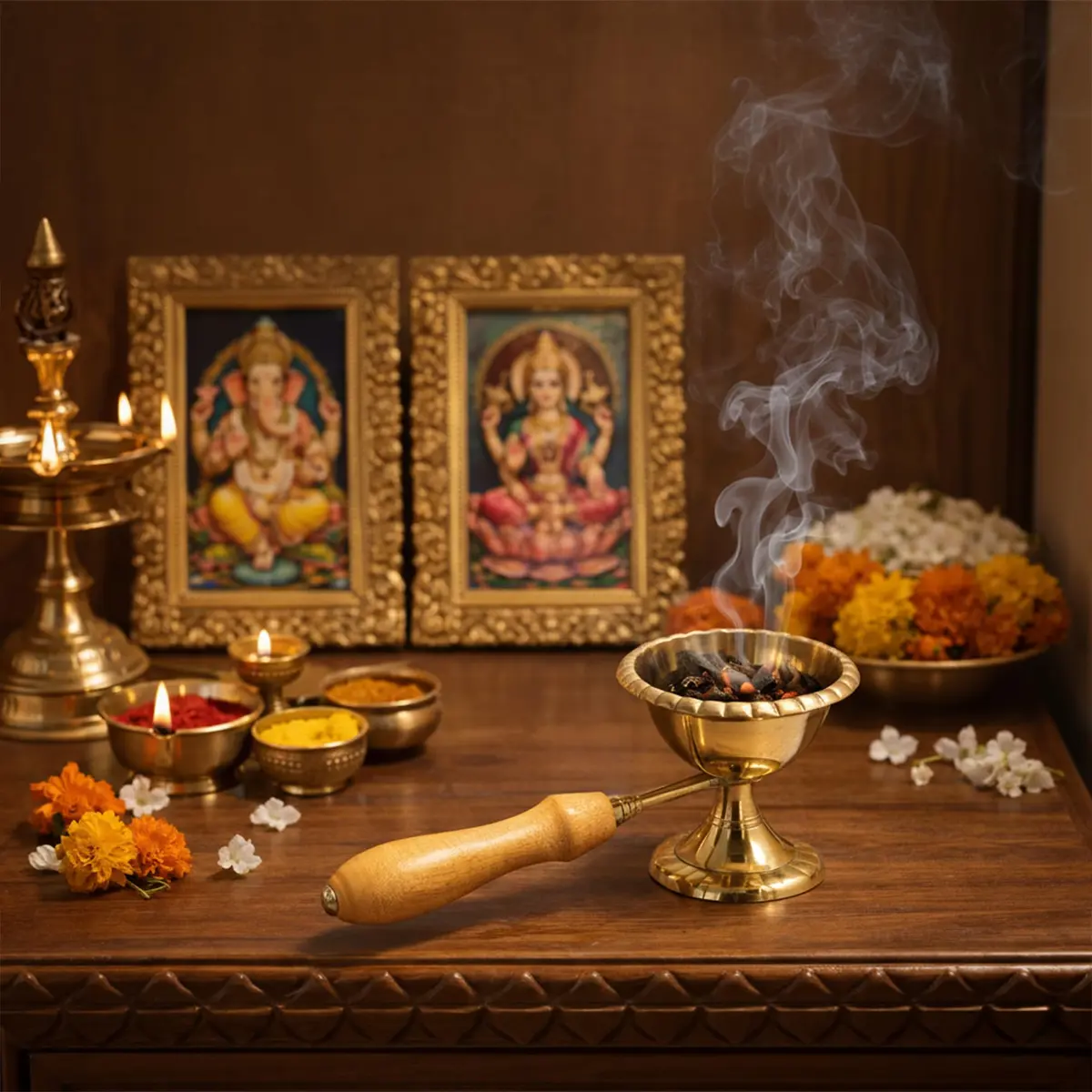 Spillbox Brass Kapoor | Karpoor Diya Deepam Burner for Dhoop Puja | 14.1 cm | Golden - view 2