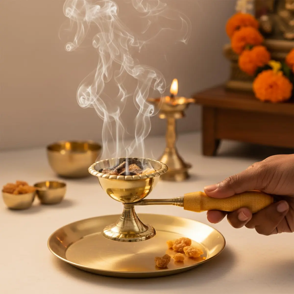 Spillbox Brass Kapoor | Karpoor Diya Deepam Burner for Dhoop Puja | 14.1 cm | Golden - view 4